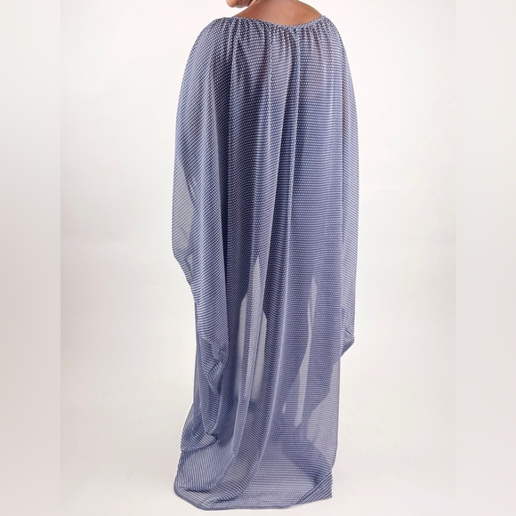 Blue and White Polkadot Chiffon Kaftan Dresses - Picture 4 of 5